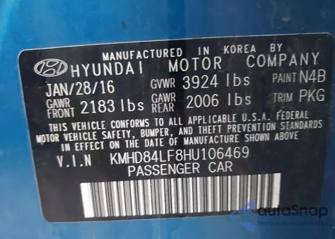 2017 Hyundai Elantra Se from USA, damaged, VIN KMHD84LF8HU106469